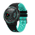 GPS smart watch with square silicone case and bracelet in blue colour on wrist
