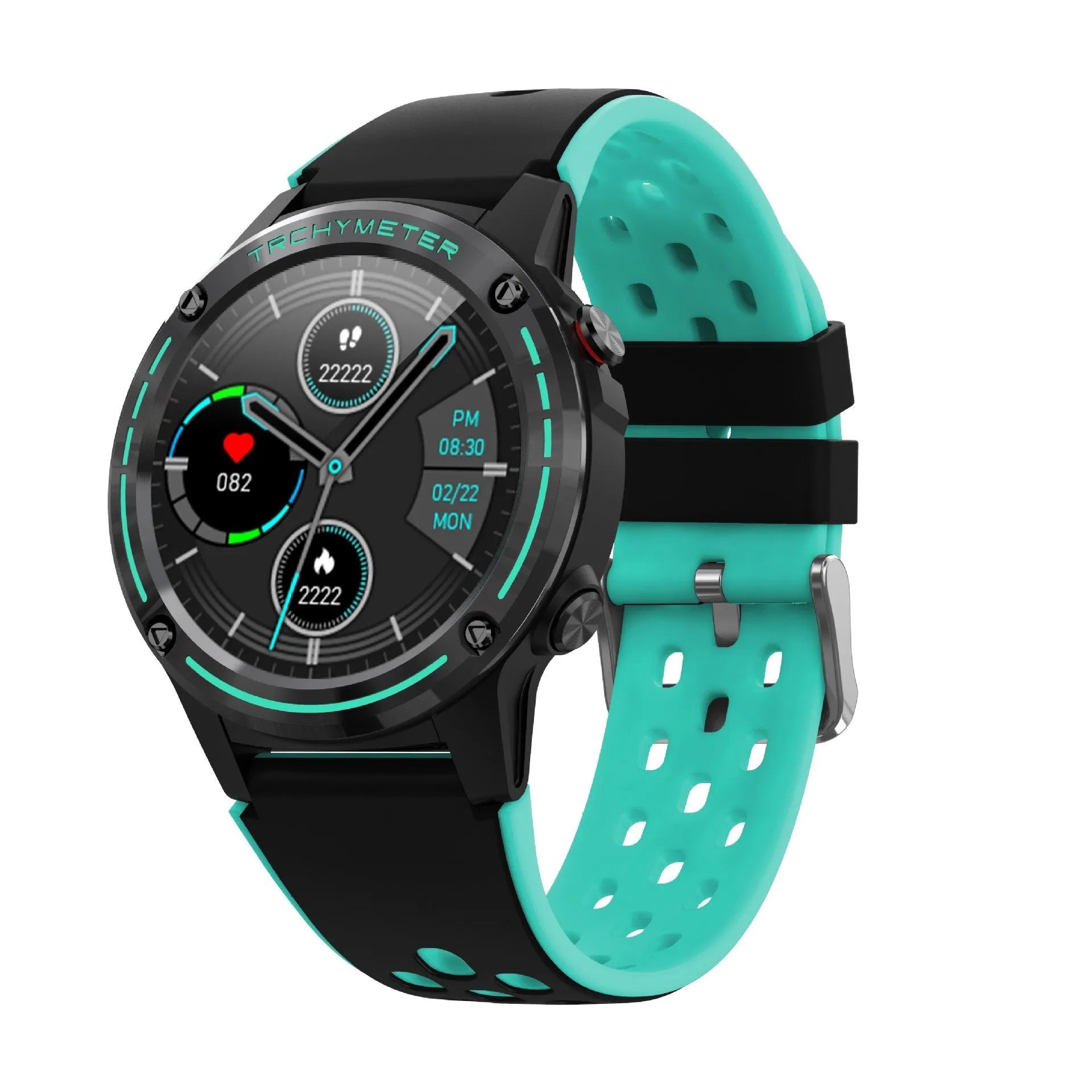GPS smart watch with square silicone case and bracelet in blue colour on wrist