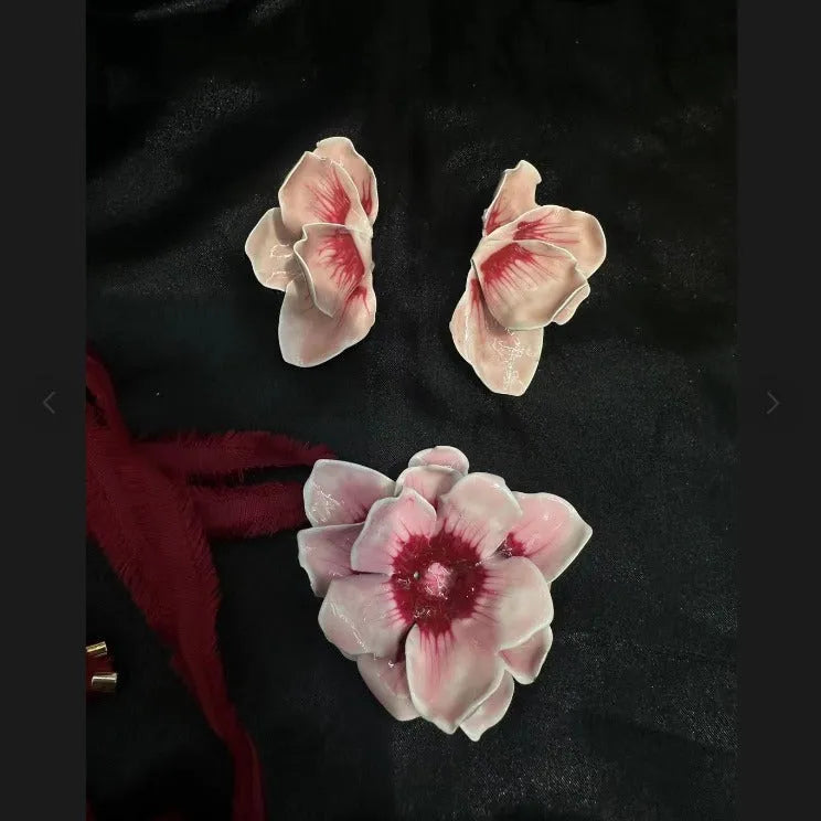 Pastoral style alloy flower stud earrings with electroplated oil-spot glaze finish in four colour options