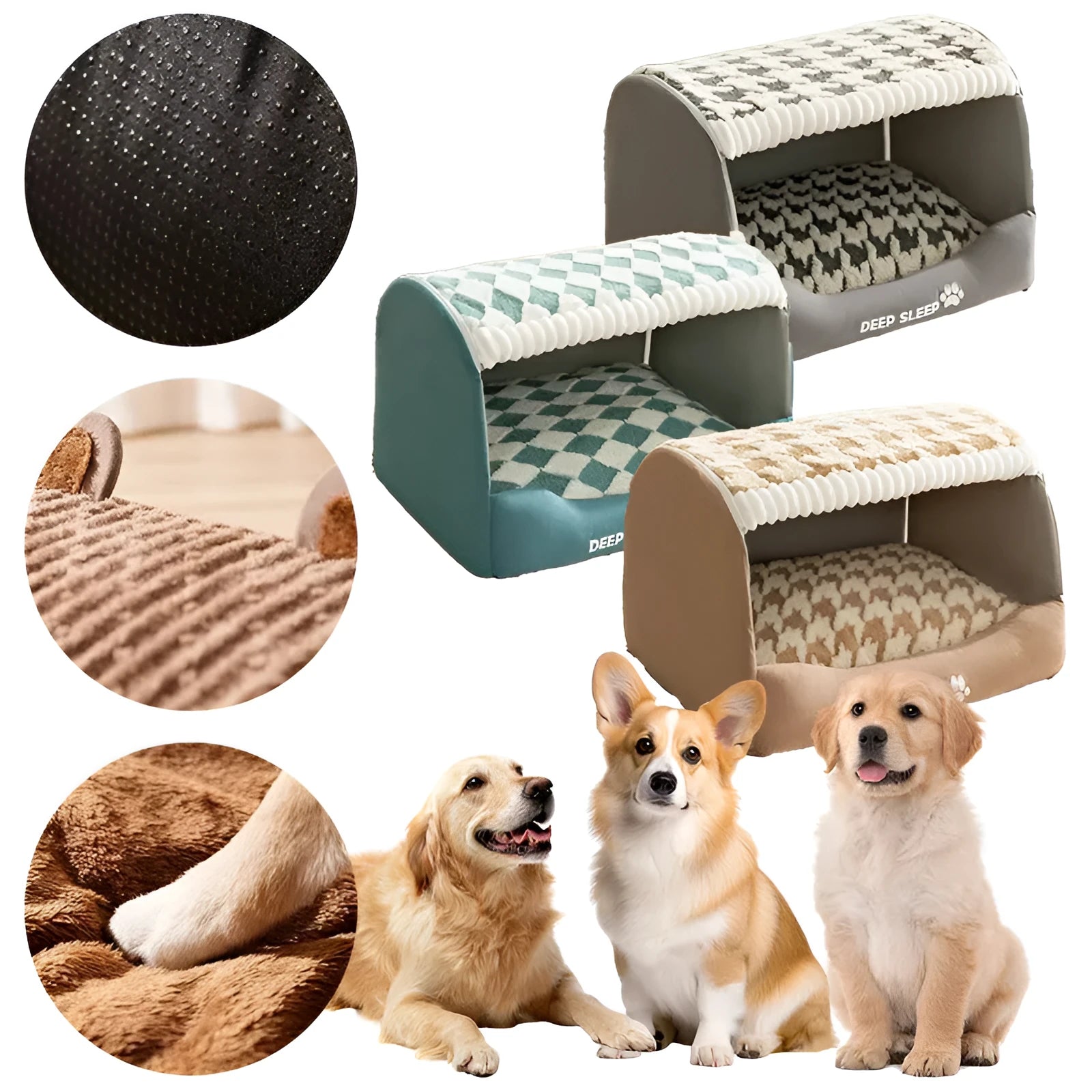 Brown bear-shaped enclosed dog kennel with a curved roof and removable plush interior.