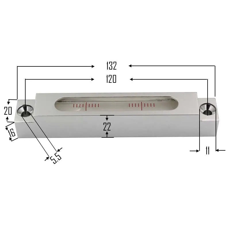 Metal and glass mini strip spirit level for machine tool decoration with measurement vial