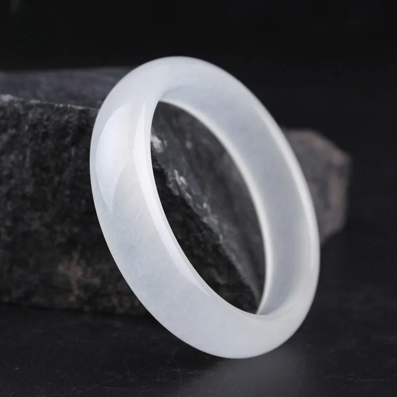 Gao Bing white jade bracelet in modern simplicity style showing flat rod and round rod shape options.