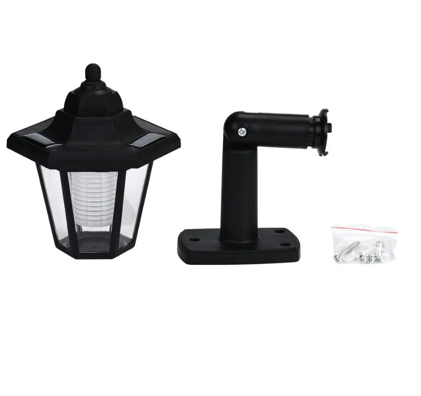 Black hexagonal solar wall lamp with automatic sensor for outdoor garden lighting