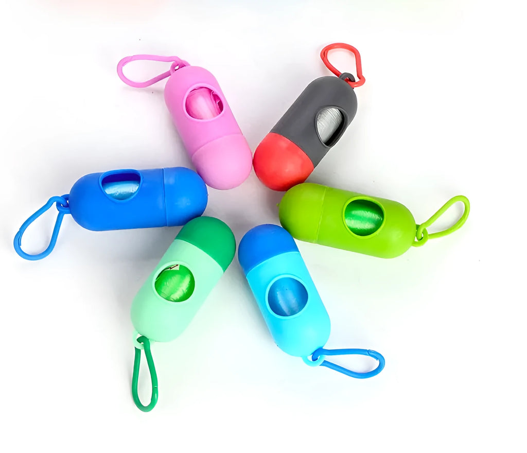 Coloured dog poop bags for pet waste cleanup measuring 22.5 by 30 cm