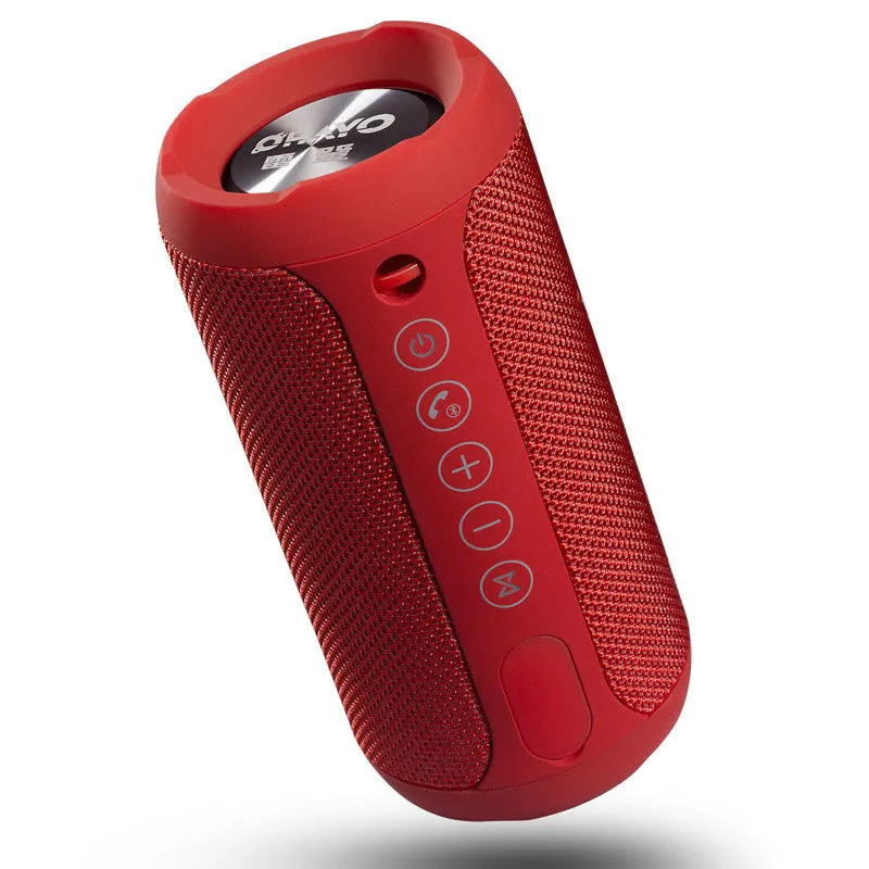 Portable outdoor Bluetooth speaker in black, camouflage, grey, or red colour options.