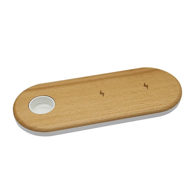 Wooden wireless charging station in bamboo and PC with beech or walnut finish options