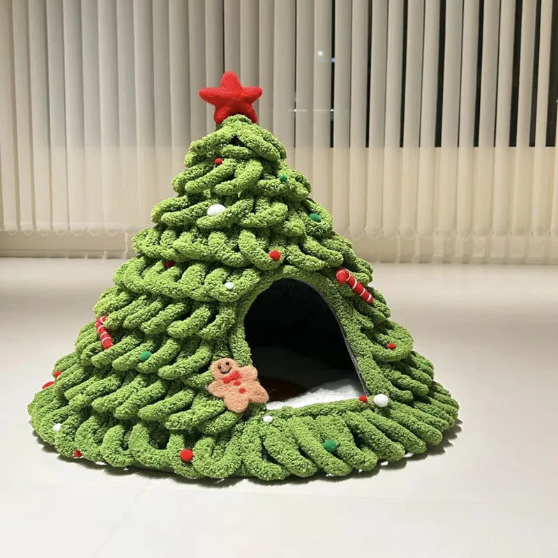 Grey conical felt cat house tent with circular base for indoor use