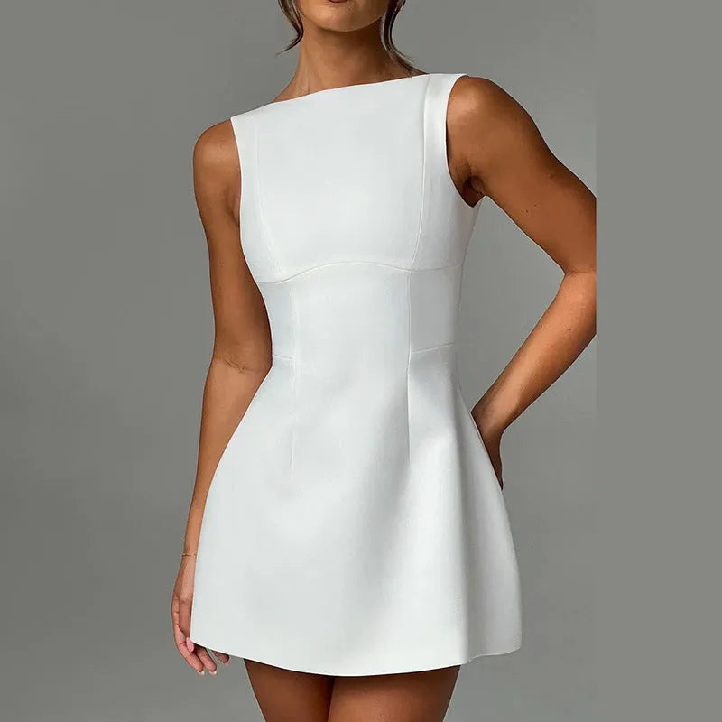 Women's slim-fitting backless summer dress in sleeveless short style with high-waist design