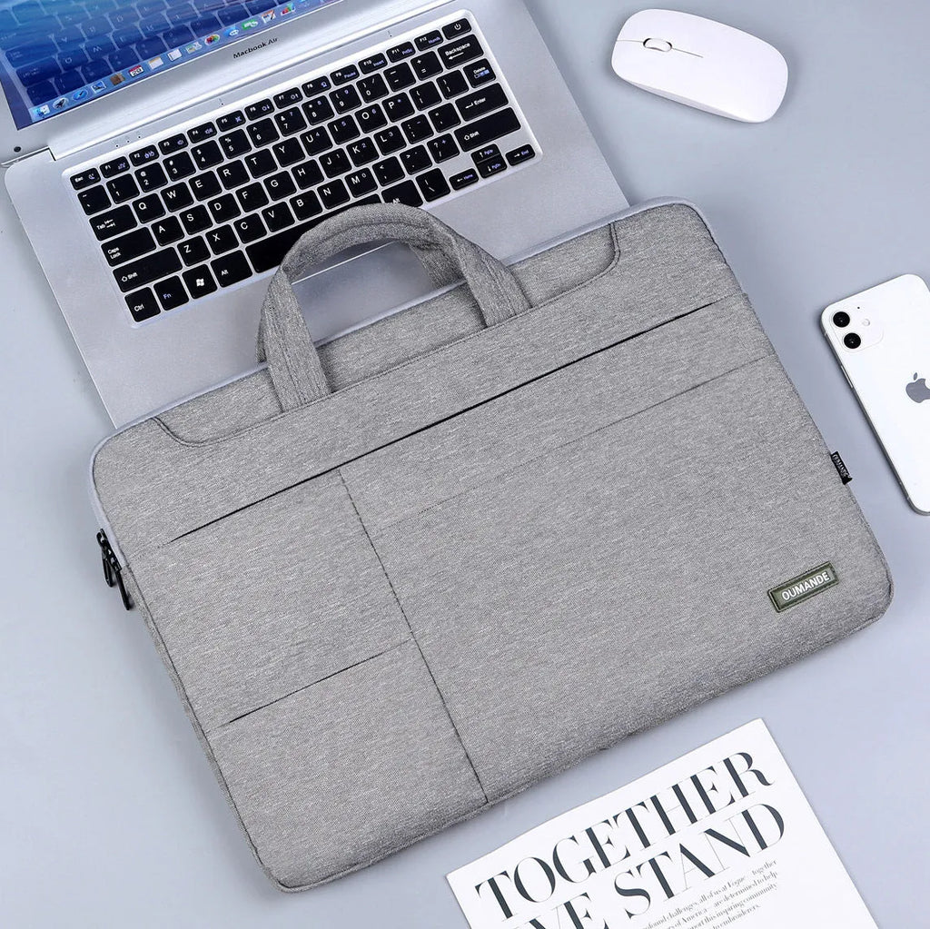 Solid-colour 15.6-inch waterproof laptop bag made from Oxford cloth, shown in dark grey.