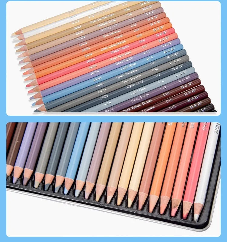 24 skin tone drawing pencils in a metal tin art case for portrait artwork