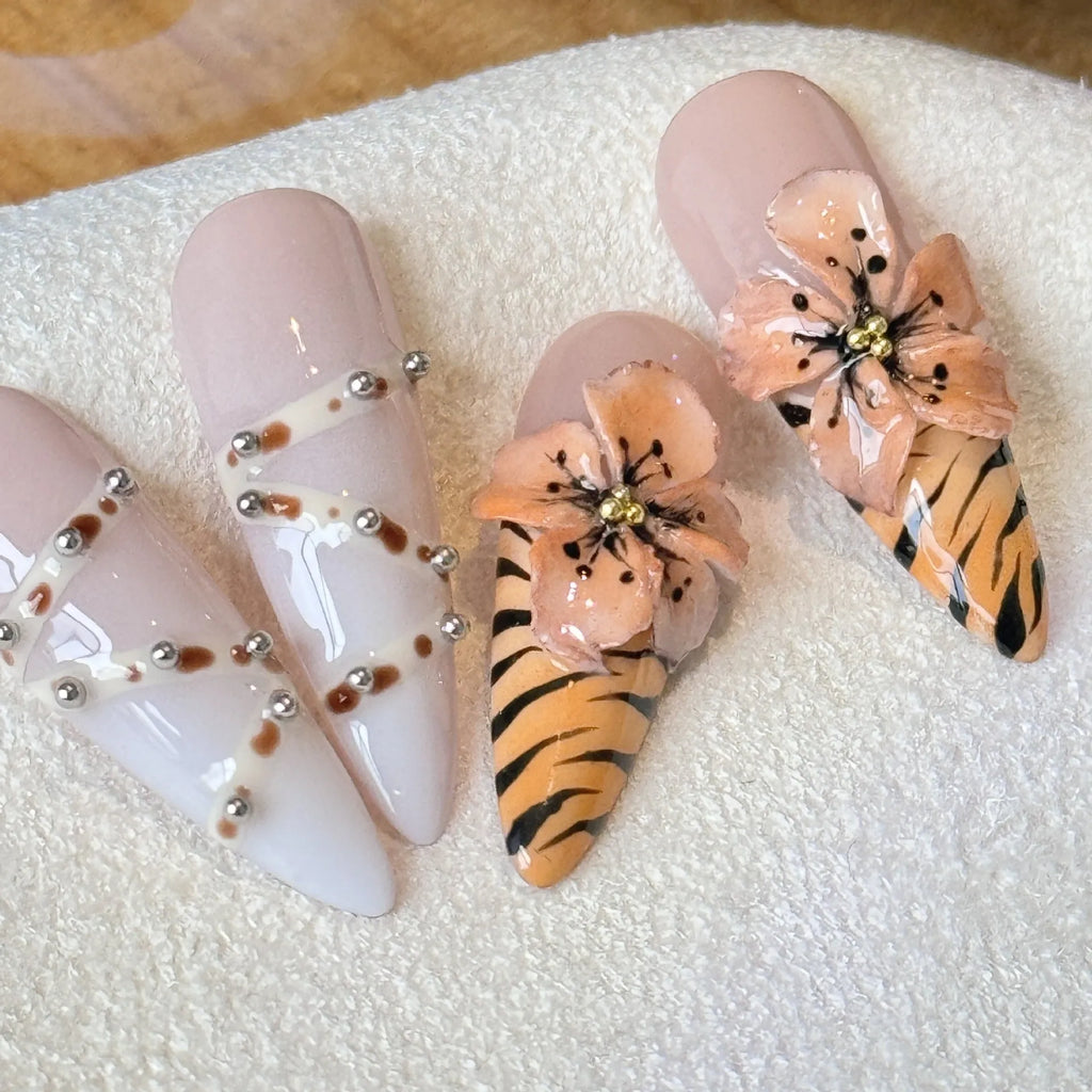 French style leopard print decorative nail stickers in cross, flower and leopard patterns