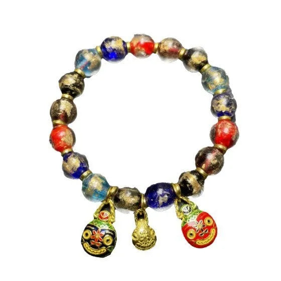Ancient French Glaze glass bracelet with geometric shapes and auspicious patterns in a choice of six colours.