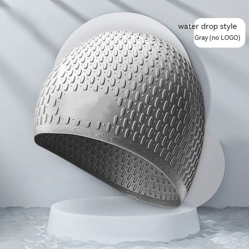 Silicone water drop design swimming cap for adults in multiple colour options