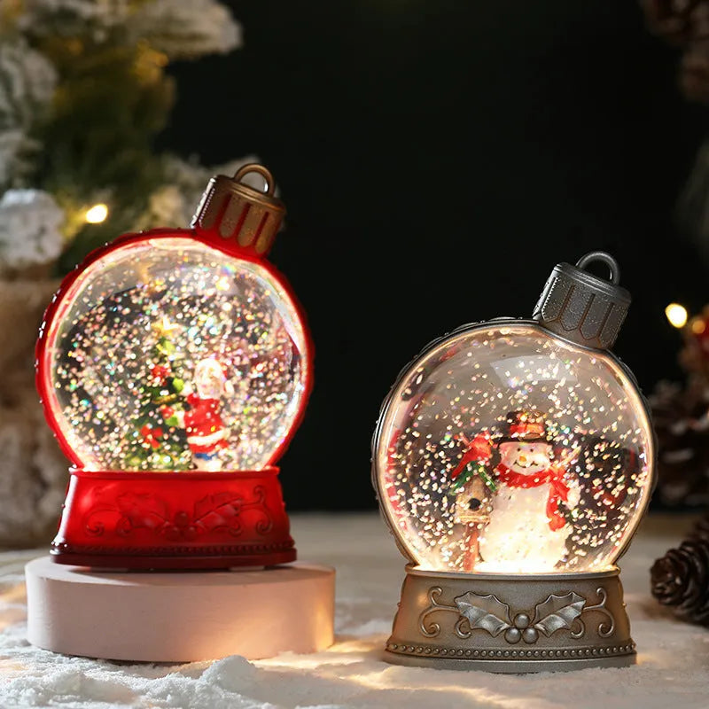 Battery-powered flat LED Christmas light decoration showing four plastic craft designs