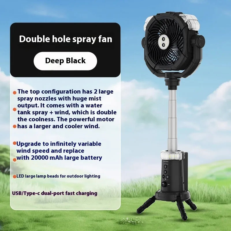 Portable outdoor spray fan with light and remote control in army green colour