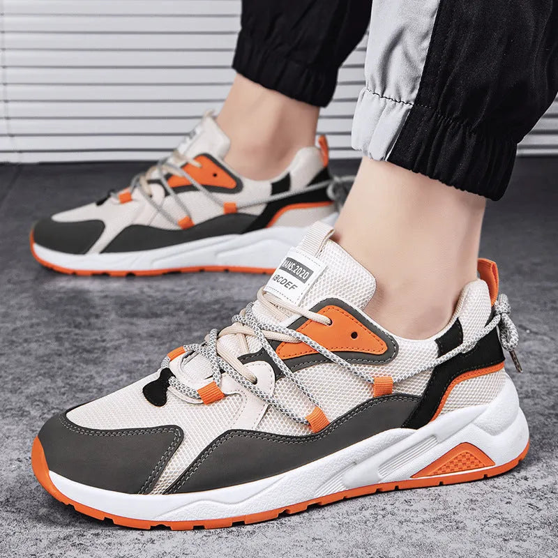 Platform lightweight casual running shoes with mesh upper, rubber sole, available in beige black and grey