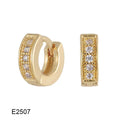 Brass gold plated heart-shaped zircon clip earrings with gang drill detailing showing four colour options