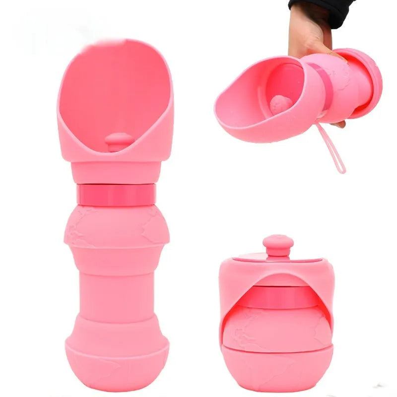 Silicone pet folding cup showing collapsed and expanded states with 550ml or 350ml capacity options
