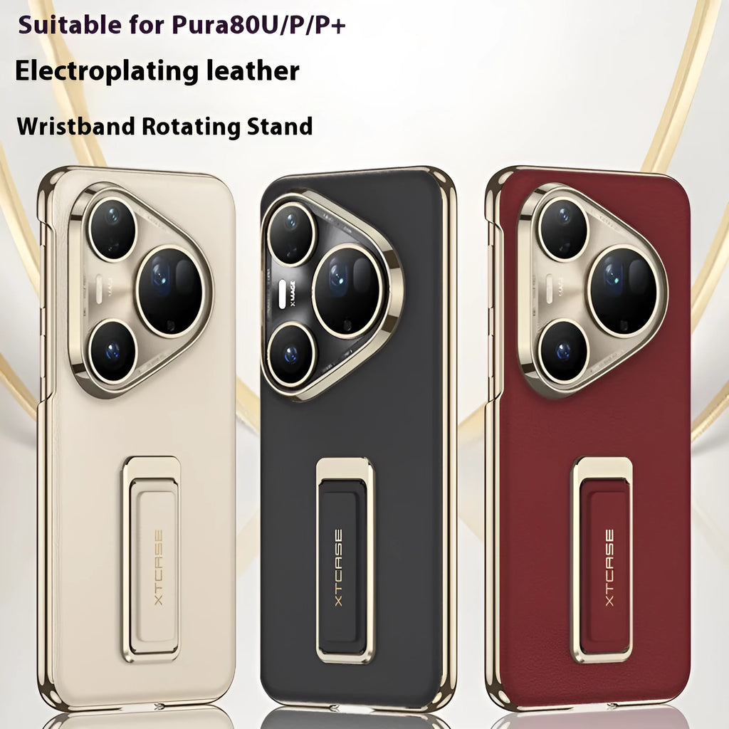Huawei Pura 80 Ultra imitation leather phone case with rotating bracket and wrist strap
