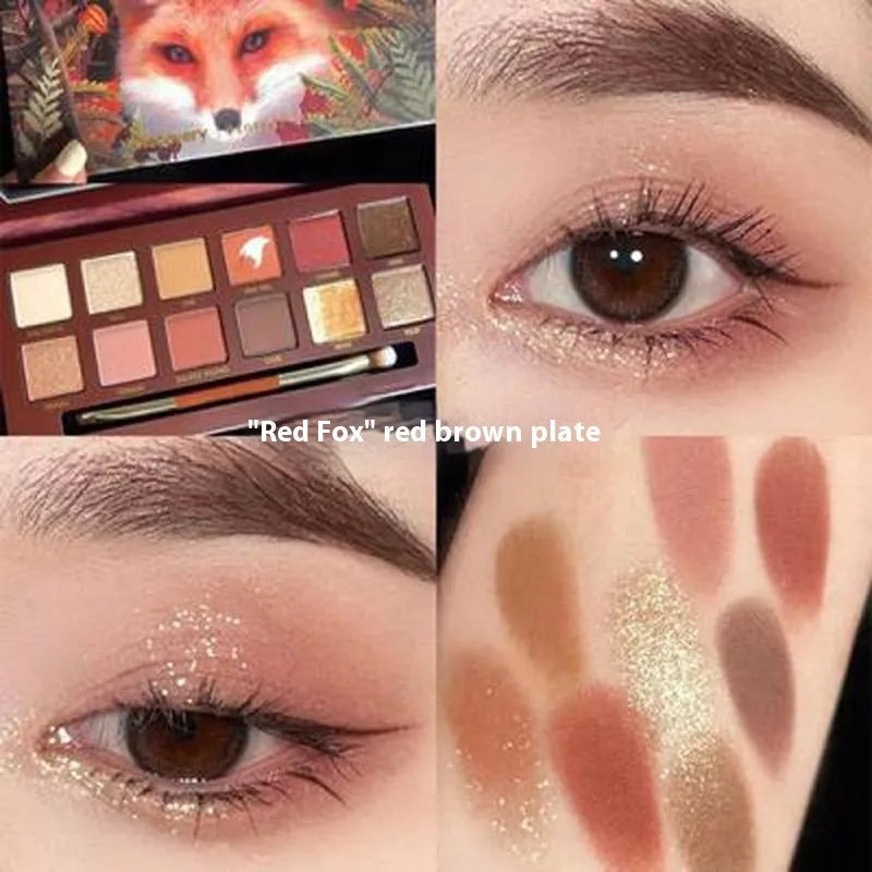 Twelve-colour animal eye shadow palette with themed designs including cat, tiger, fox and leopard patterns