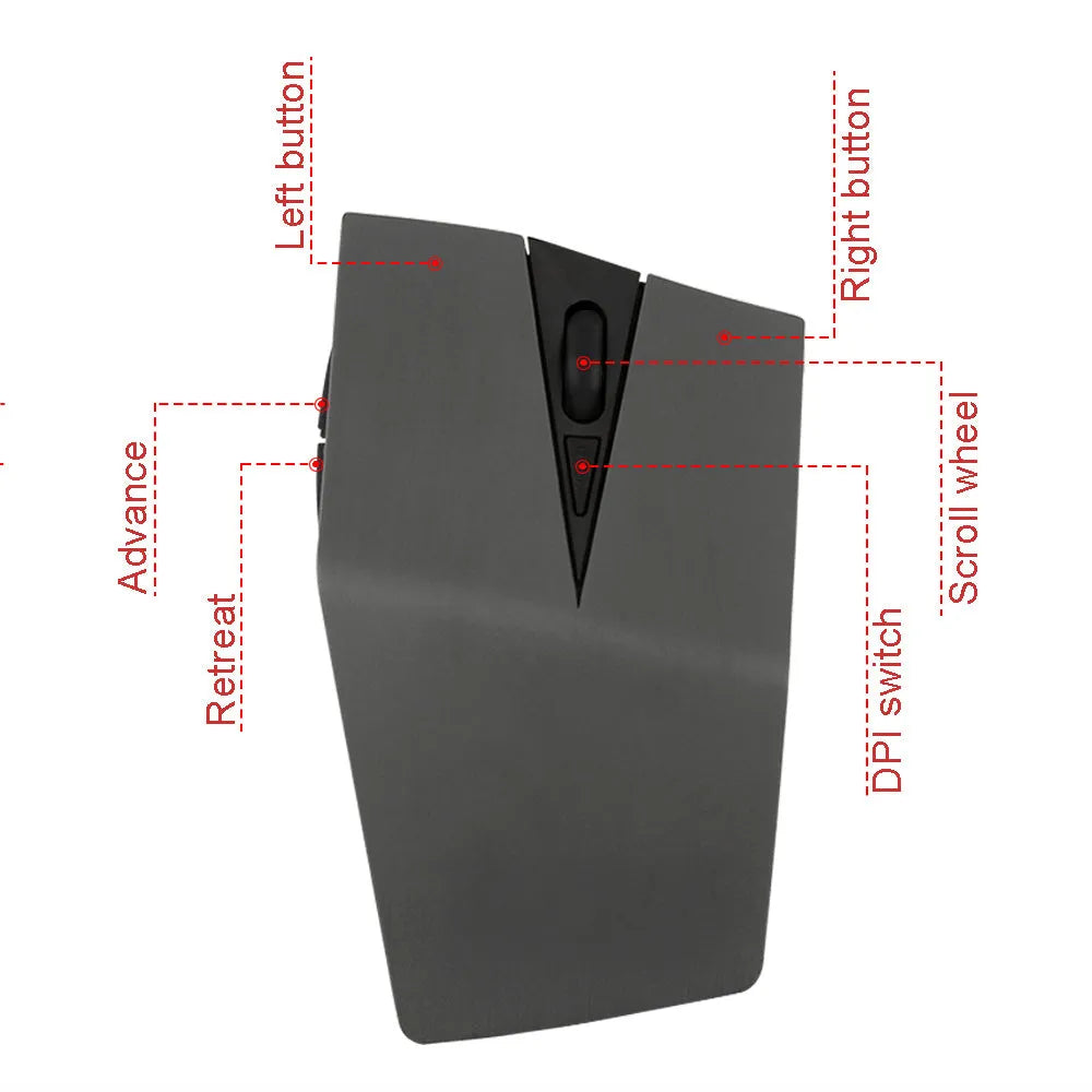 Compact wireless mouse for laptops in metallic gold, black, silver grey, or light gold, shown with USB receiver.