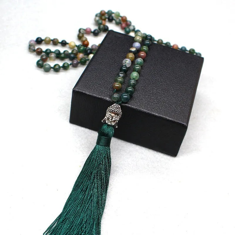Natural agate bracelet with 108 geometric beads in 6mm size arranged as blessing necklace