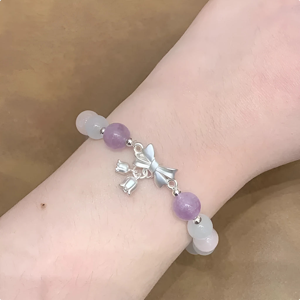 Lavender amethyst opal bowknot bracelet with electroplated finish, 10mm crystal jewellery for women