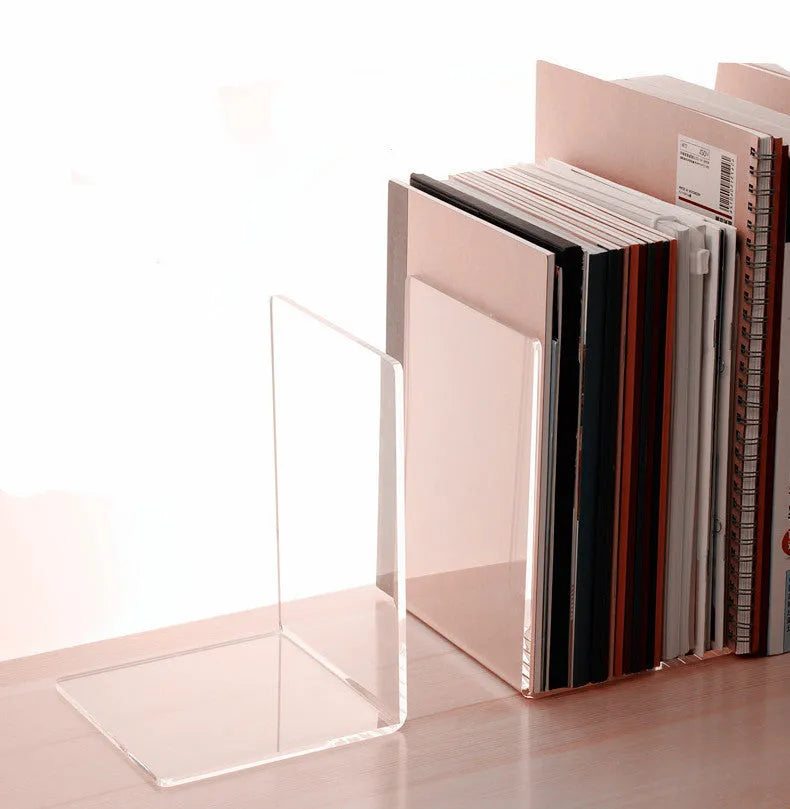 Transparent acrylic bookshelf displaying books with smooth polished edges