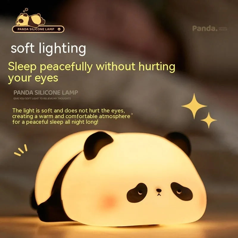 Cartoon panda head-shaped silicone night light for kids bedside