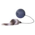 Interactive blue and orange plush mouse cat toy with feather teaser, 8.5cm diameter
