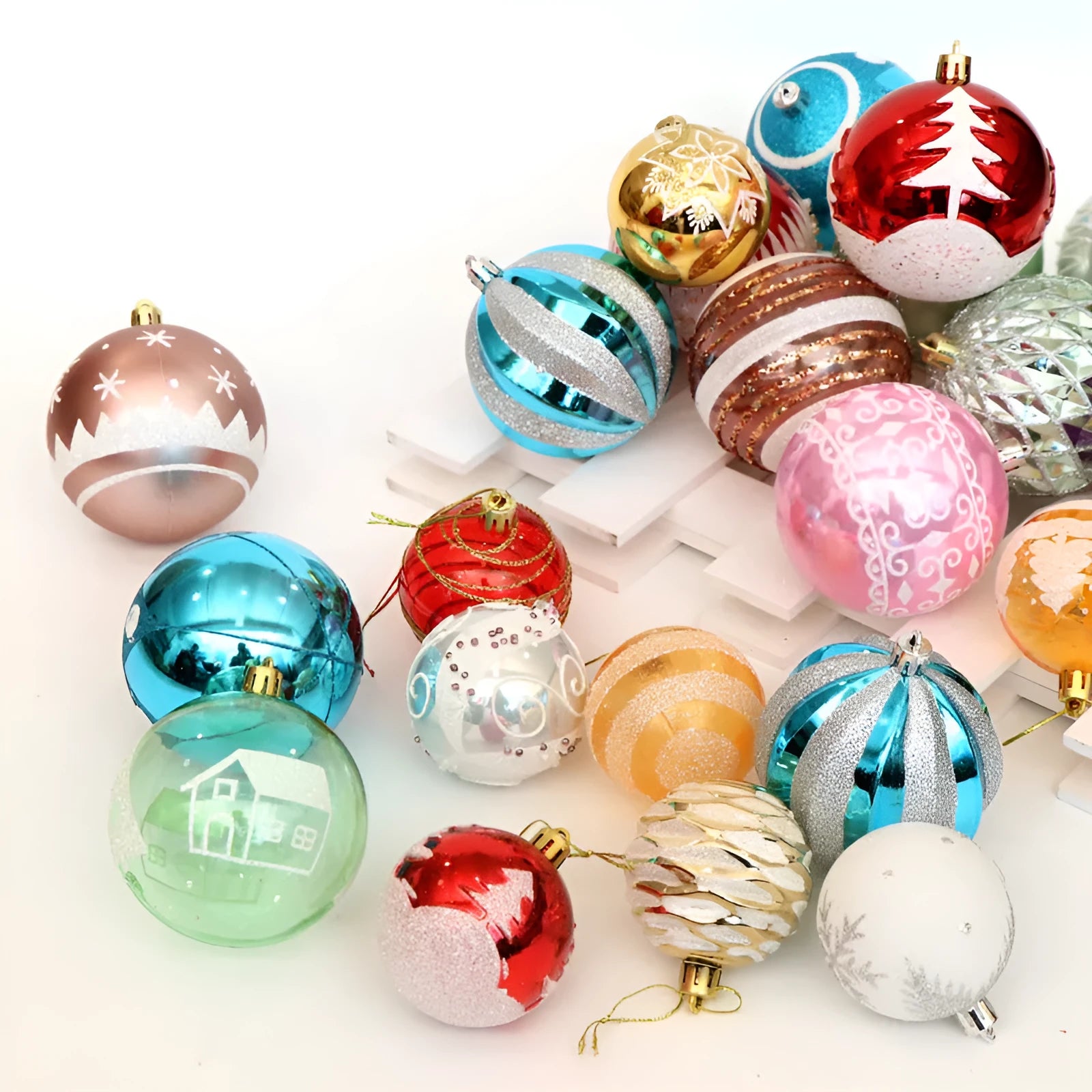 6cm hand painted PVC Christmas ball decorations in multiple colour options including gold, red and special models