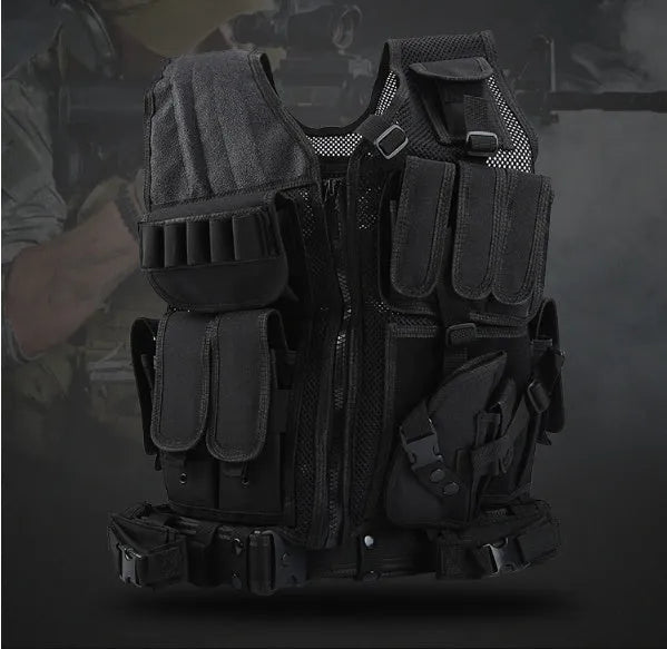 Men's nylon camouflage tactical vest with magic tape and buckle straps, 50x60cm, one size, outdoor adventure gear