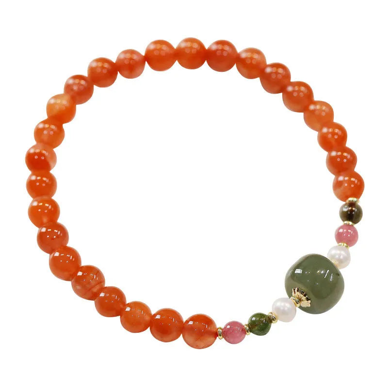 Women's retro ethnic bracelet made from round South Red Agate beads.