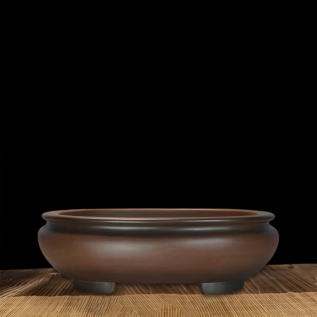 Large purple clay ceramic flowerpot with classical handmade design for indoor desktop plants