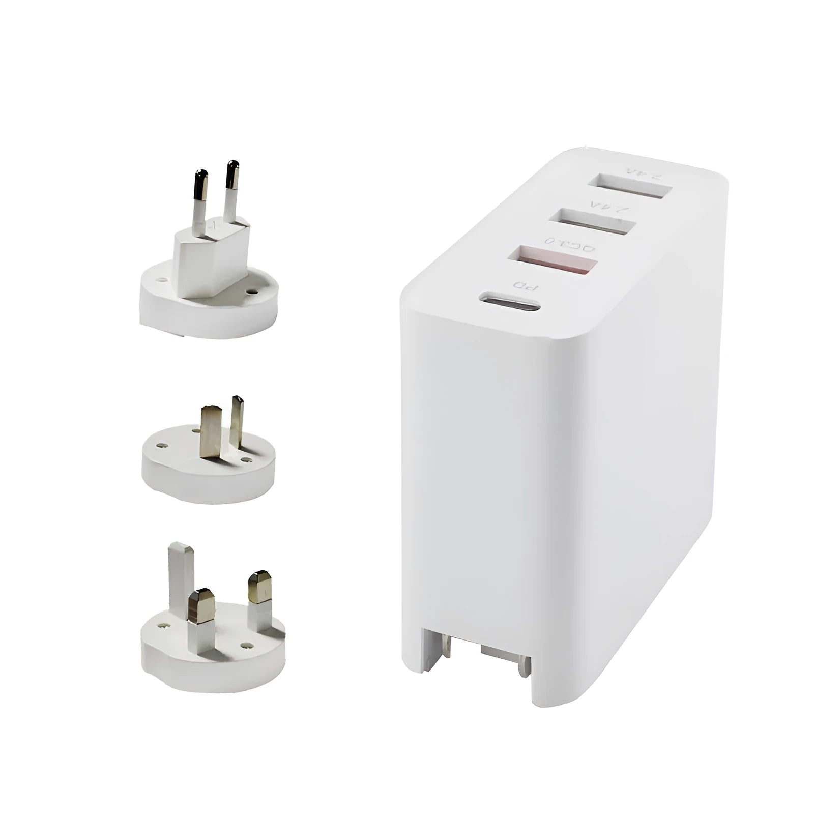 Black or white 48W PD charger with four USB Type-C ports and a power indication light.