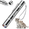 Silver aluminum alloy cat laser pointer toy with multiple light patterns