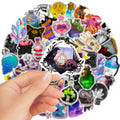 Waterproof PVC adhesive stickers 50 pieces glossy finish 3-8cm for luggage and smooth surfaces