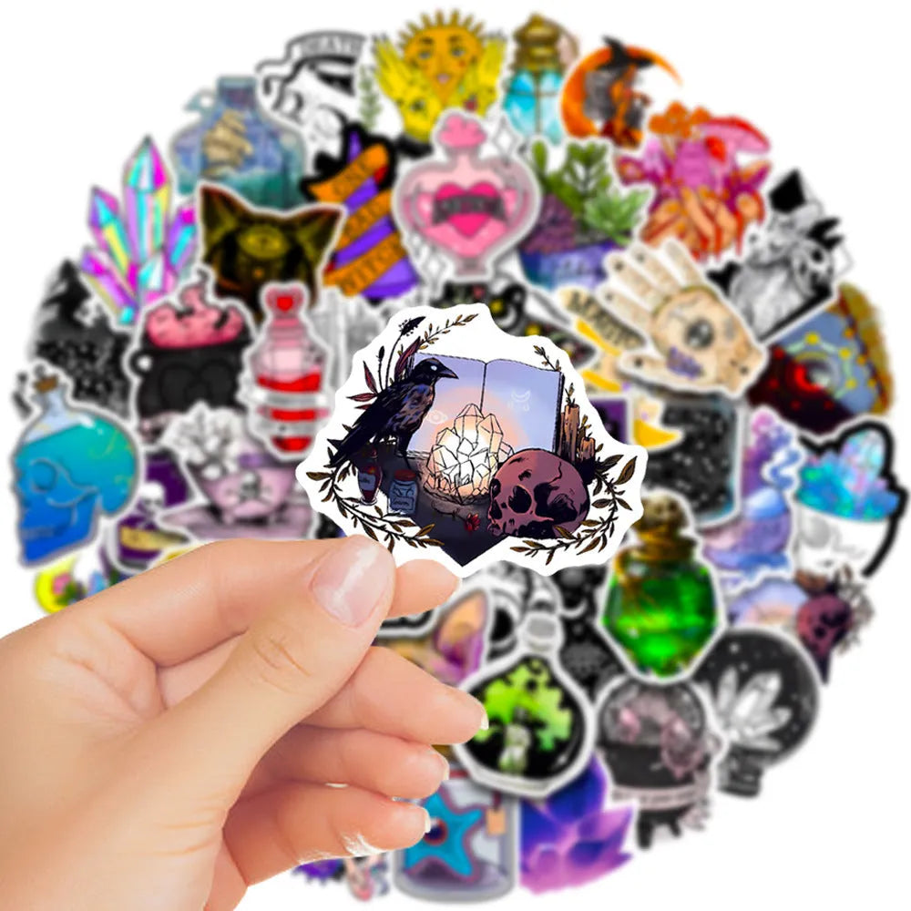 Waterproof PVC adhesive stickers 50 pieces glossy finish 3-8cm for luggage and smooth surfaces