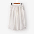 Wide leg cotton linen leisure shorts with embroidery detail in summer colours
