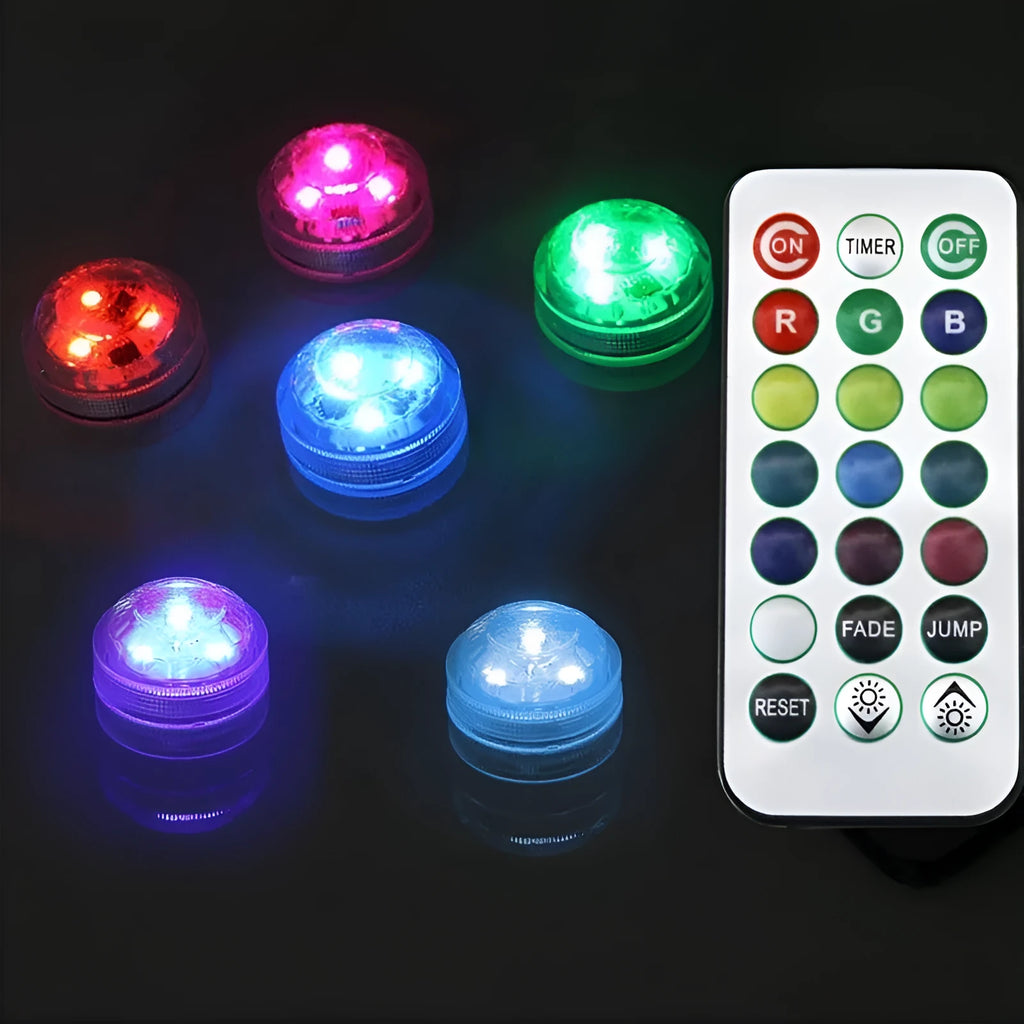 LED diamond diving light with remote control, RGB, IP65, plastic shell 3x2.5cm for vase and aquarium