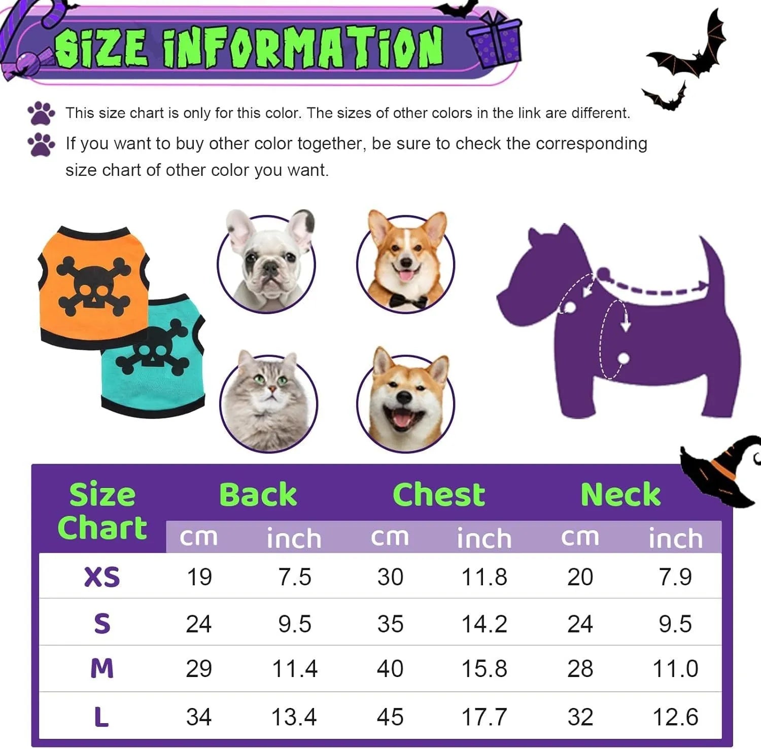 Cotton dog vest with skull bones Halloween design in colour blocking style for small and medium pets