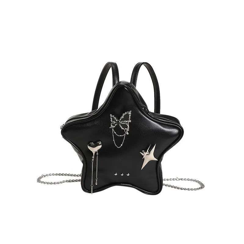 Women's soft PU messenger mini backpack in black, white or silver with shoulder and crossbody straps