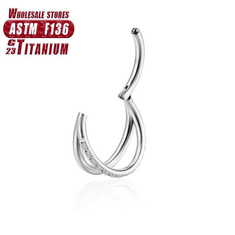 F136 titanium alloy fork nose ring in silver, available in multiple sizes for nose piercings.