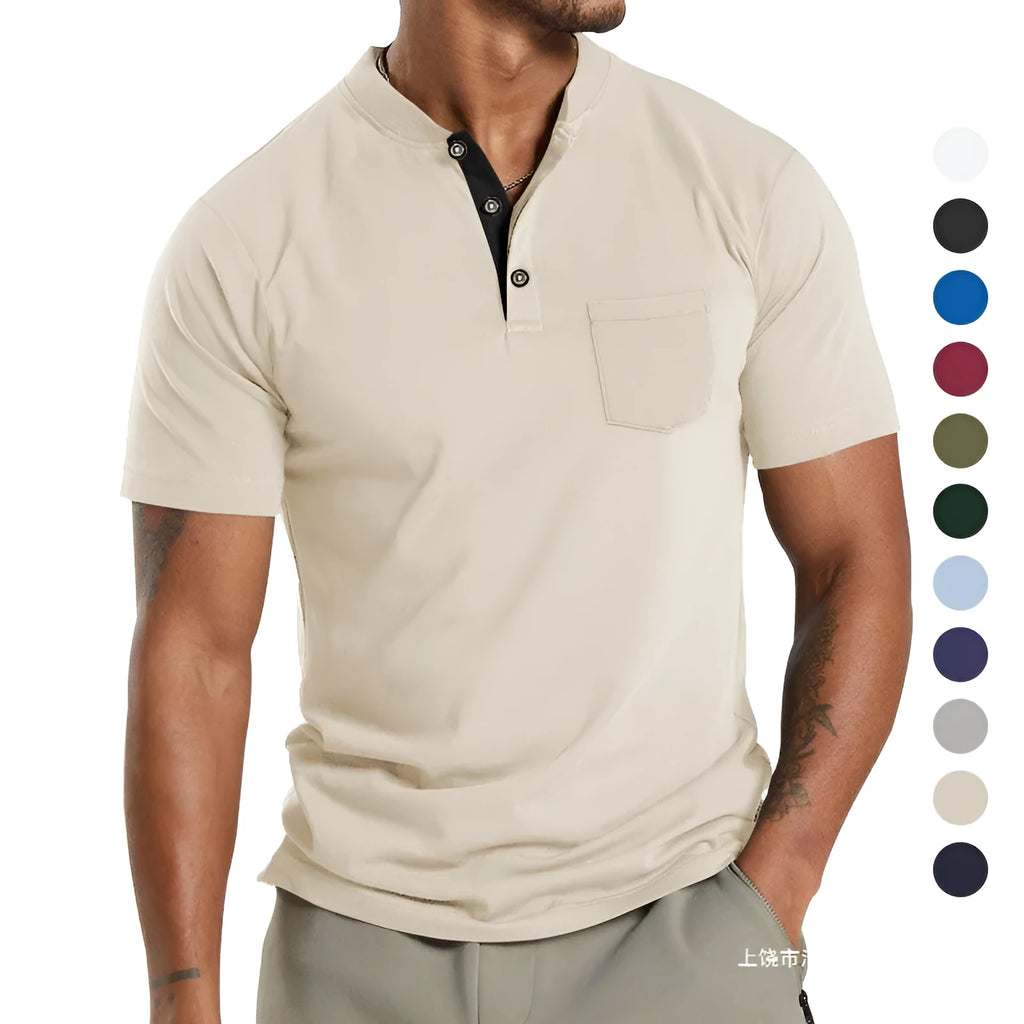 Men's plus size short sleeve button-down shirt in polyester fabric on a hanger.