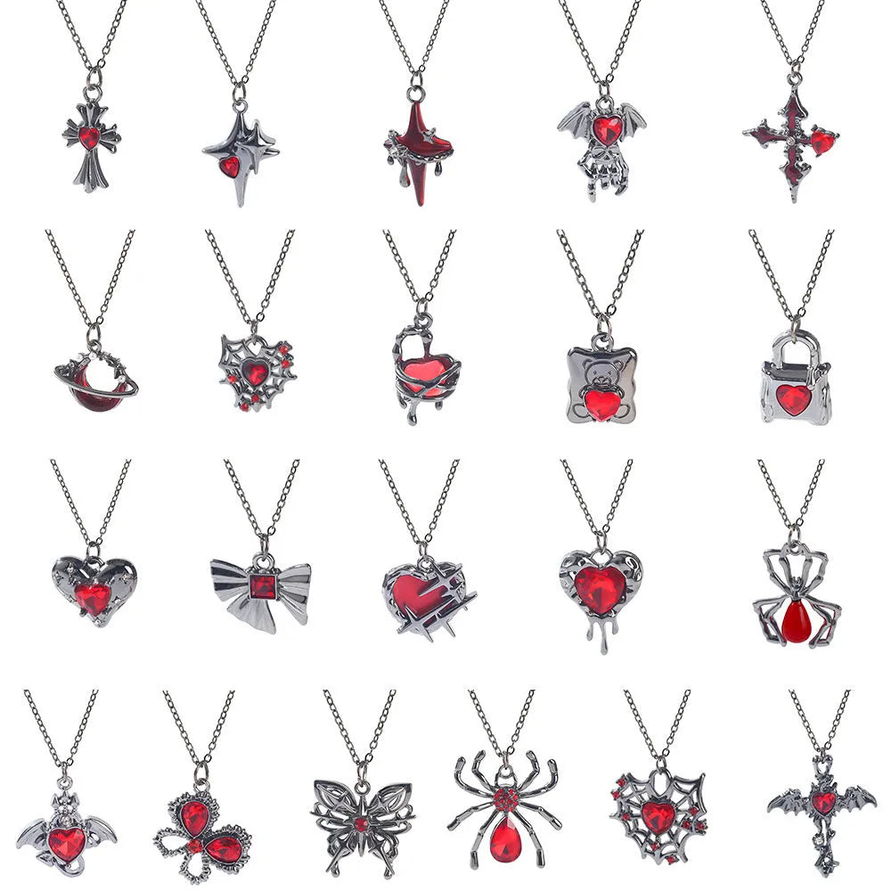 Dark Halloween spider and bat necklace with electroplated zinc alloy pendant