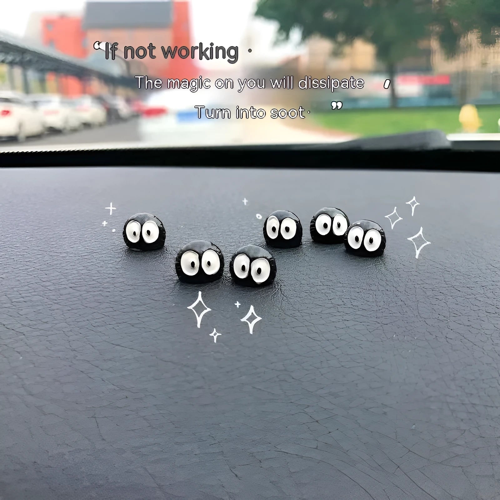 Black cartoon briquette resin car decoration ornament with traceless tape.
