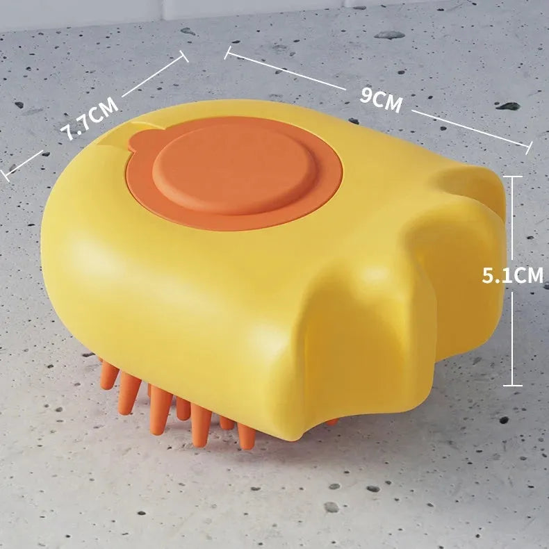 Blue pet bath brush with shampoo box for cats and dogs, handheld massage comb grooming tool