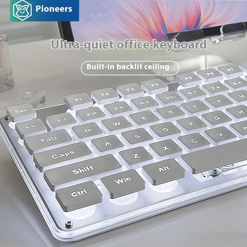 Wired mechanical feel keyboard with mute buttons showing 44cm length and ABS construction