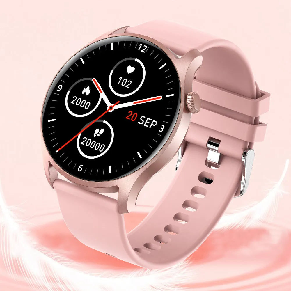 Bluetooth smart watch with 1.3 inch screen showing heart rate monitoring display on wrist