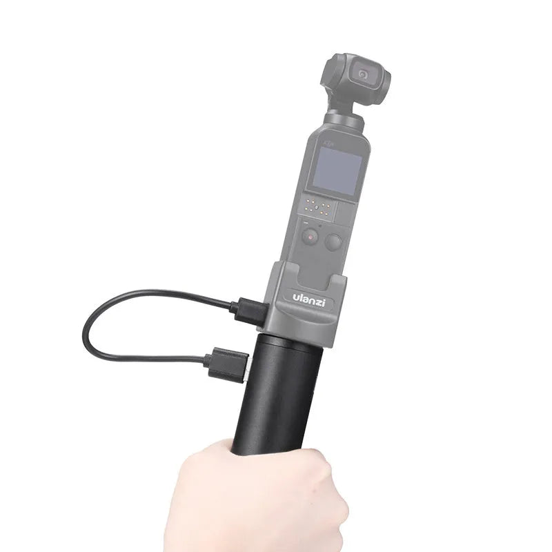 Black aluminium alloy charging treasure handle portable power bank showing size and USB port.
